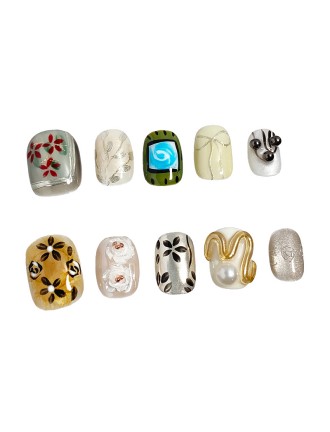 Flower Painted Handmade Nail Art