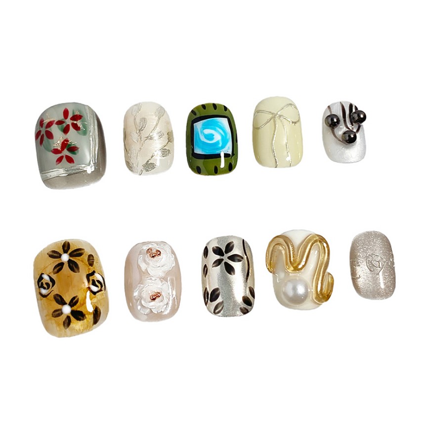 Flower Painted Handmade Nail Art