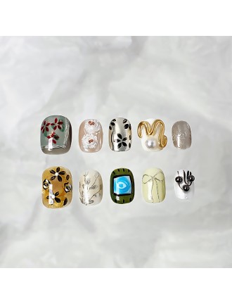 Flower Painted Handmade Nail Art