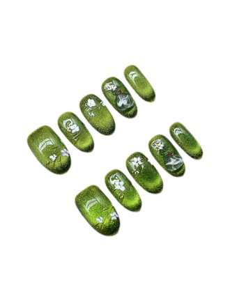 Painted Gardenia Cat-Eye Nail Art