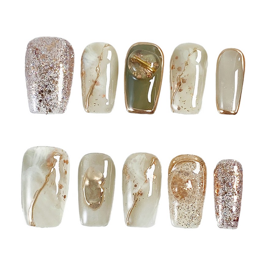 Hand painted Green Gradient Nail Art