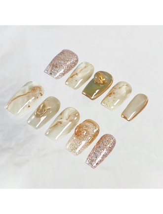 Hand painted Green Gradient Nail Art