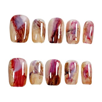 Amber Reddish Brown Hand Painted Nail Art