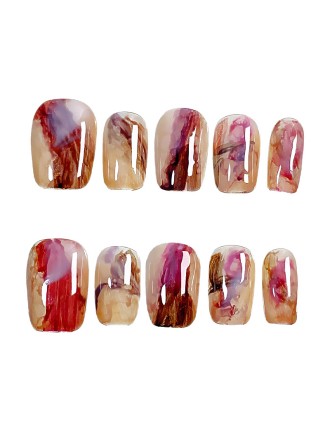 Amber Reddish Brown Hand Painted Nail Art