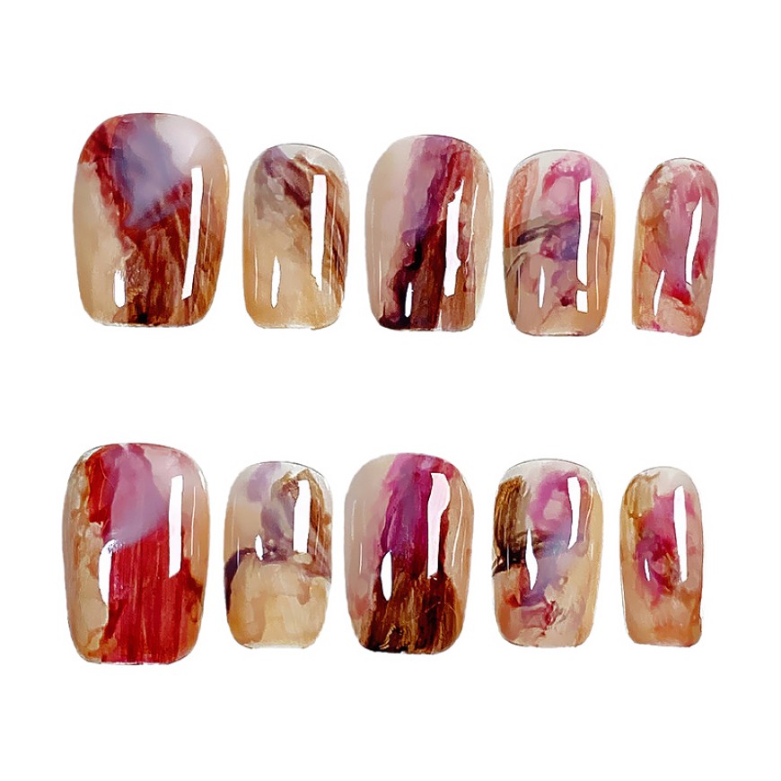 Amber Reddish Brown Hand Painted Nail Art