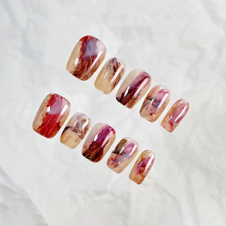 Amber Reddish Brown Hand Painted Nail Art